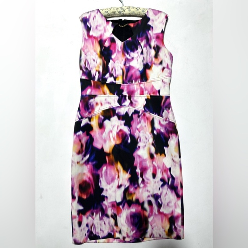 Ellen Tracy Pink and Purple Floral Midi Dress